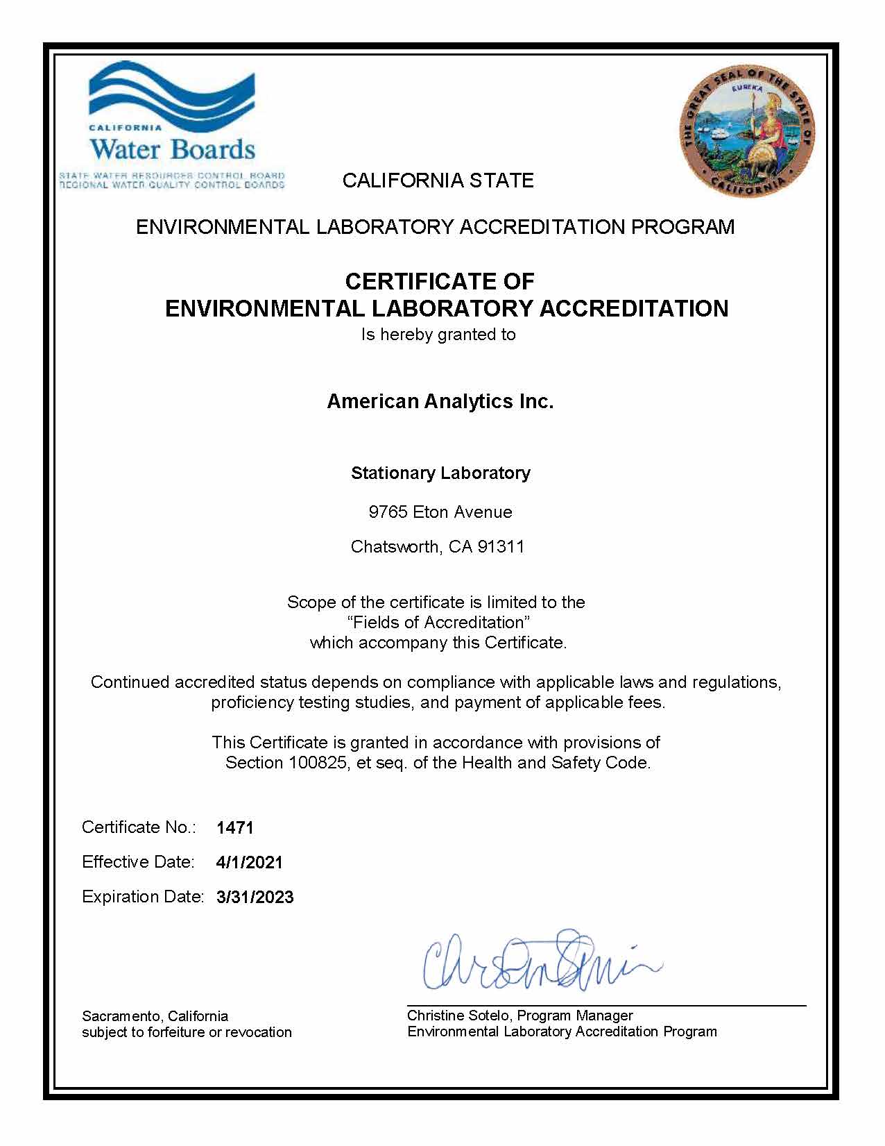 2022-2023 AA - ELAP Certificate # 1471